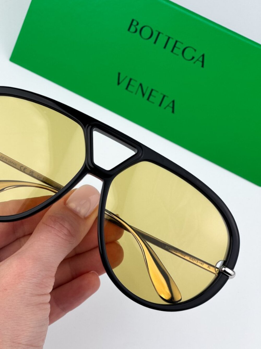 BOTTEGA VENETA BV1274S 002 BLACK/SILVER PILOT YELLOW SUNGLASSES